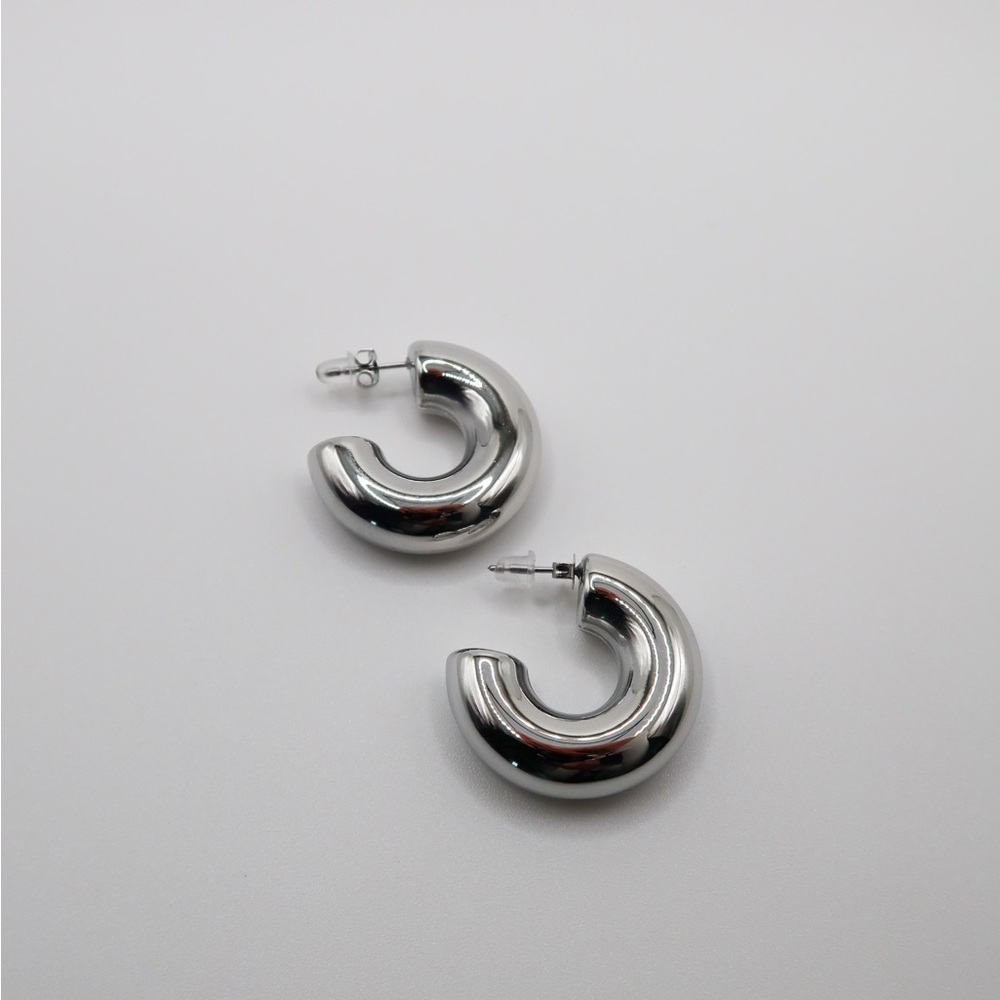 Polished Chunky Silver Hoop Earrings — Women Jewelry
